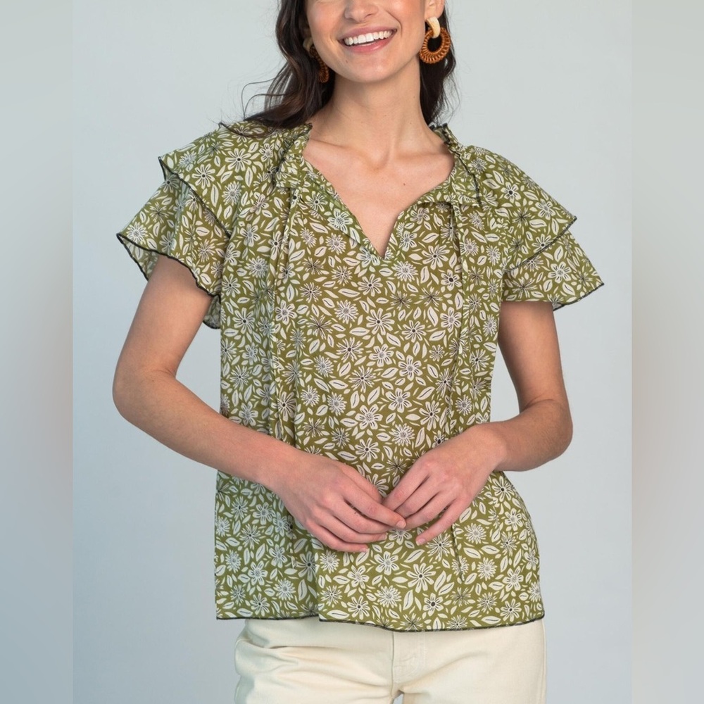 Olivia James Floral Green Blouse